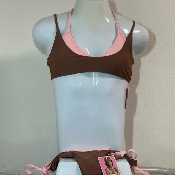Brown and Pink Bikini Set - Picture 5 of 6